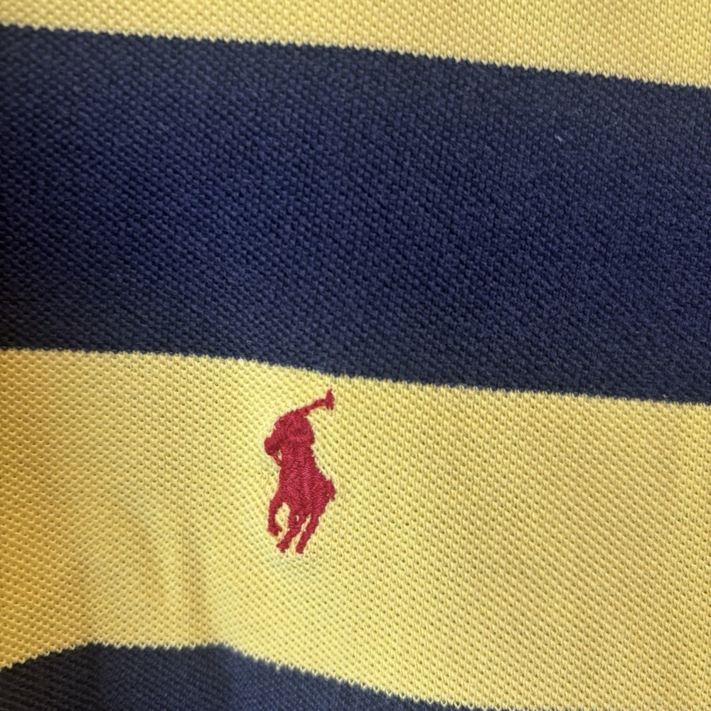 VTG 90s COLOR BLOCK Polo Ralph Lauren Rugby Shirt Mens L Blue Yellow Striped - Picture 4 of 8
